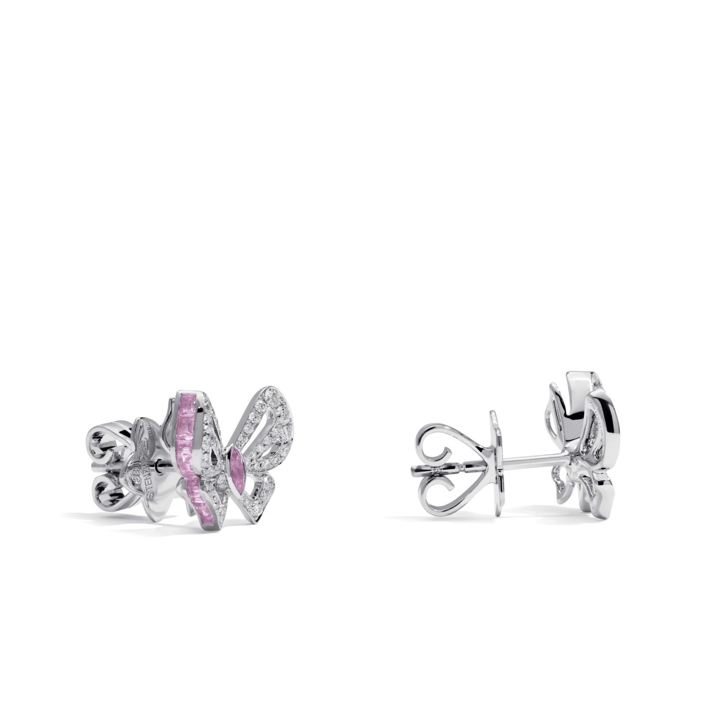 mini Schmetterlingsohrringe mit pinken Saphiren