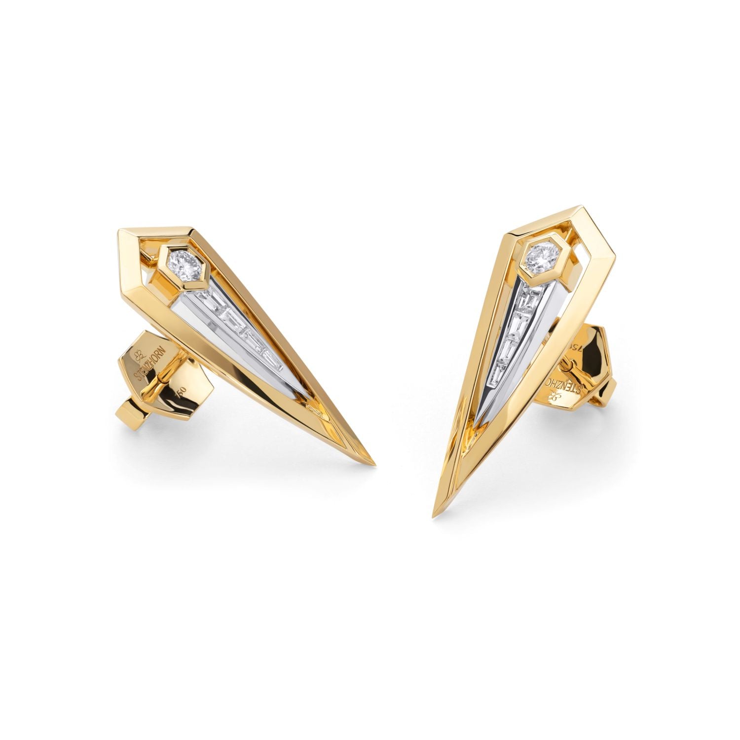 Bicolour Earrings with Baguette Diamonds