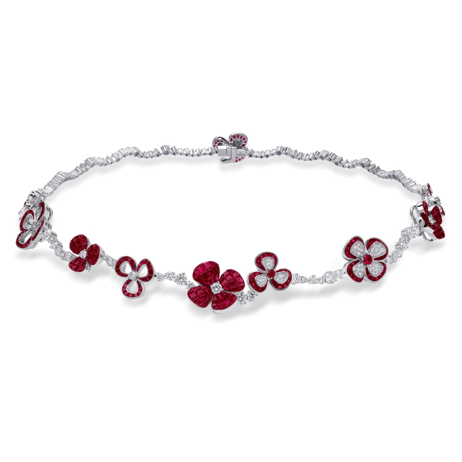 Blumen Collier mit Rubinen