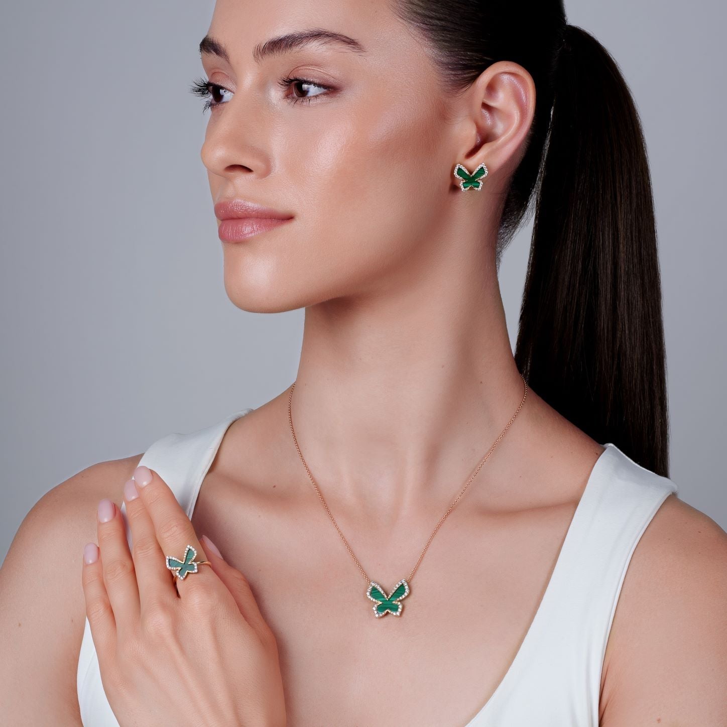 PICCOLE SONATE Butterfly Necklace with Malachite