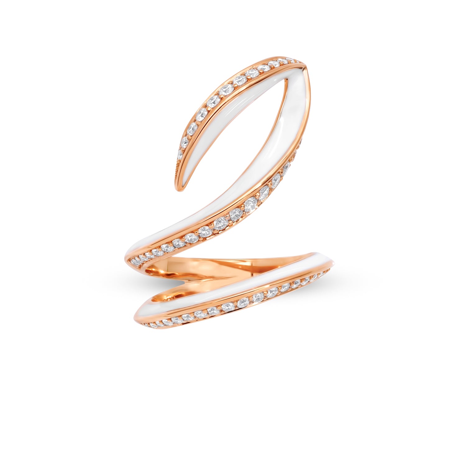VIVA Curved Ring with Diamonds and White Enamel