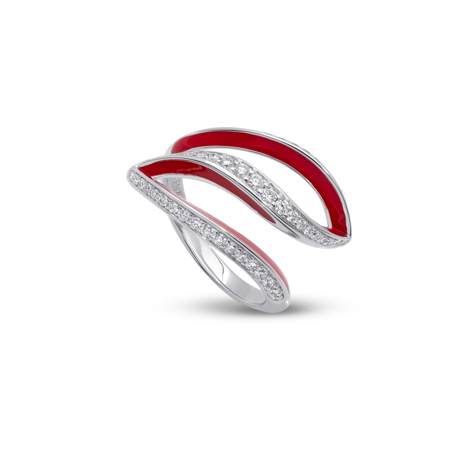 VIVA kleiner geschwungener Ring mit Diamanten und roter Emaille