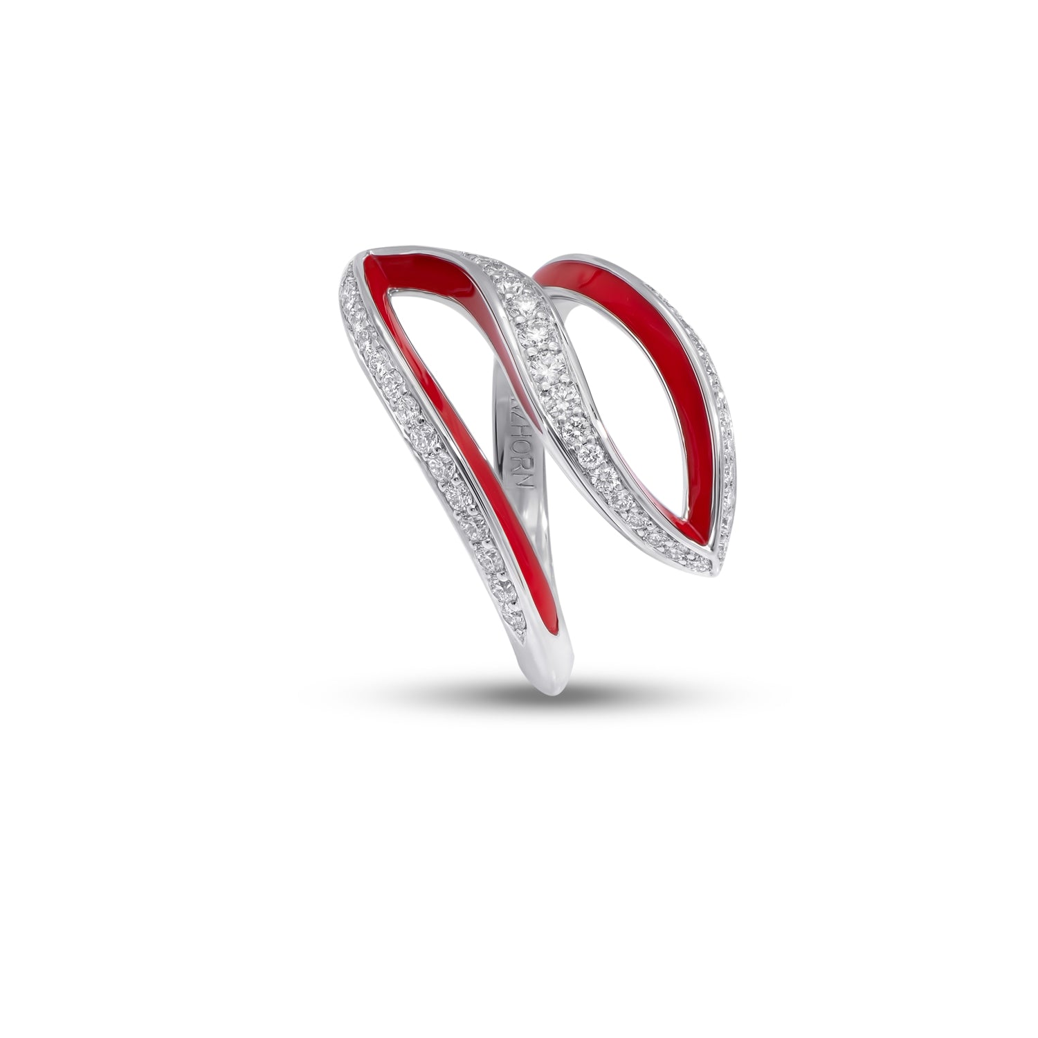 VIVA kleiner geschwungener Ring mit Diamanten und roter Emaille