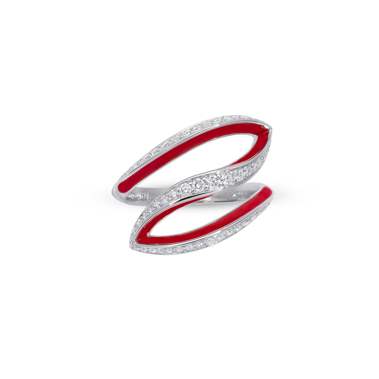 VIVA small Curved Ring with Diamonds and Red Enamel