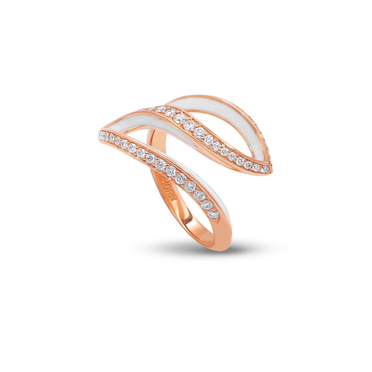 VIVA small Curved Ring with Diamond and White Enamel