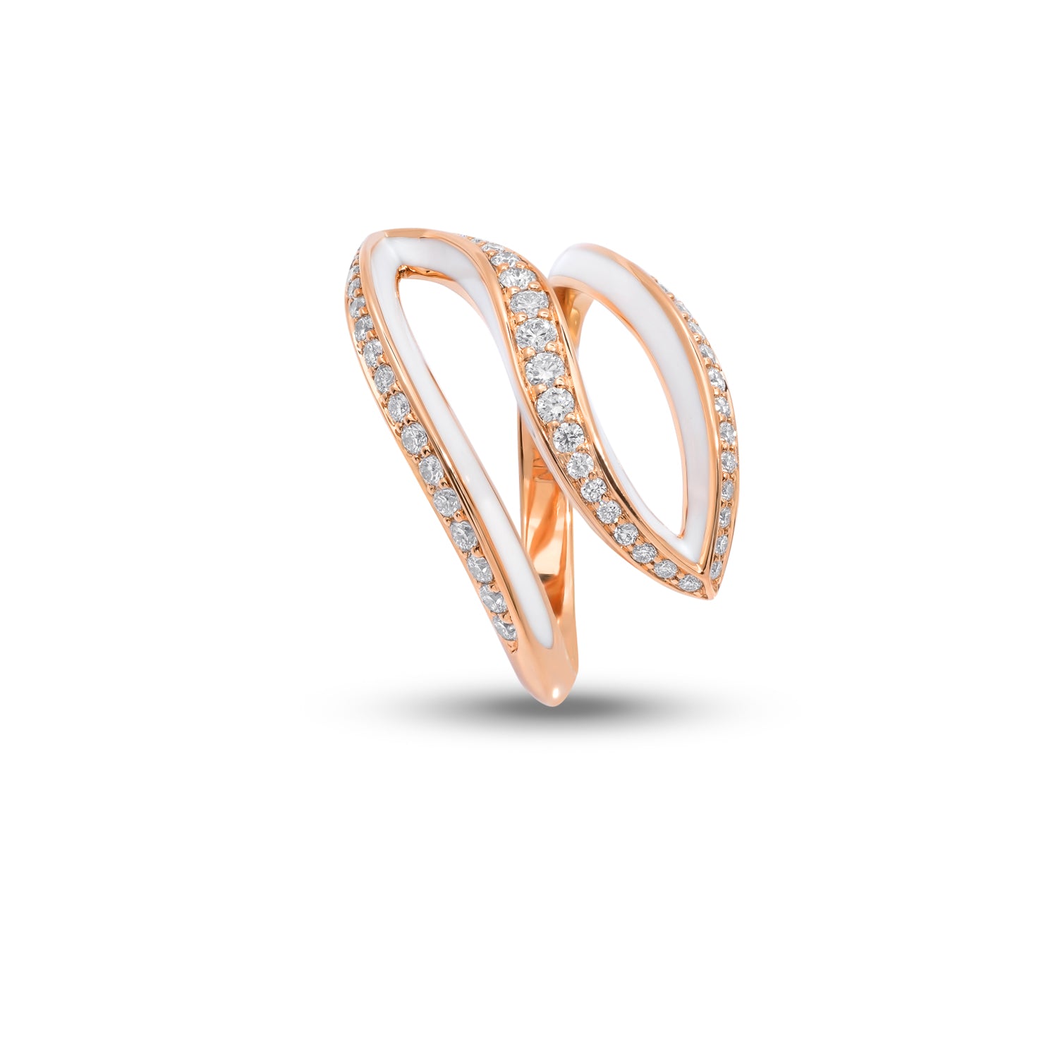 VIVA kleiner geschwungener Ring mit Diamant und weißer Emaille