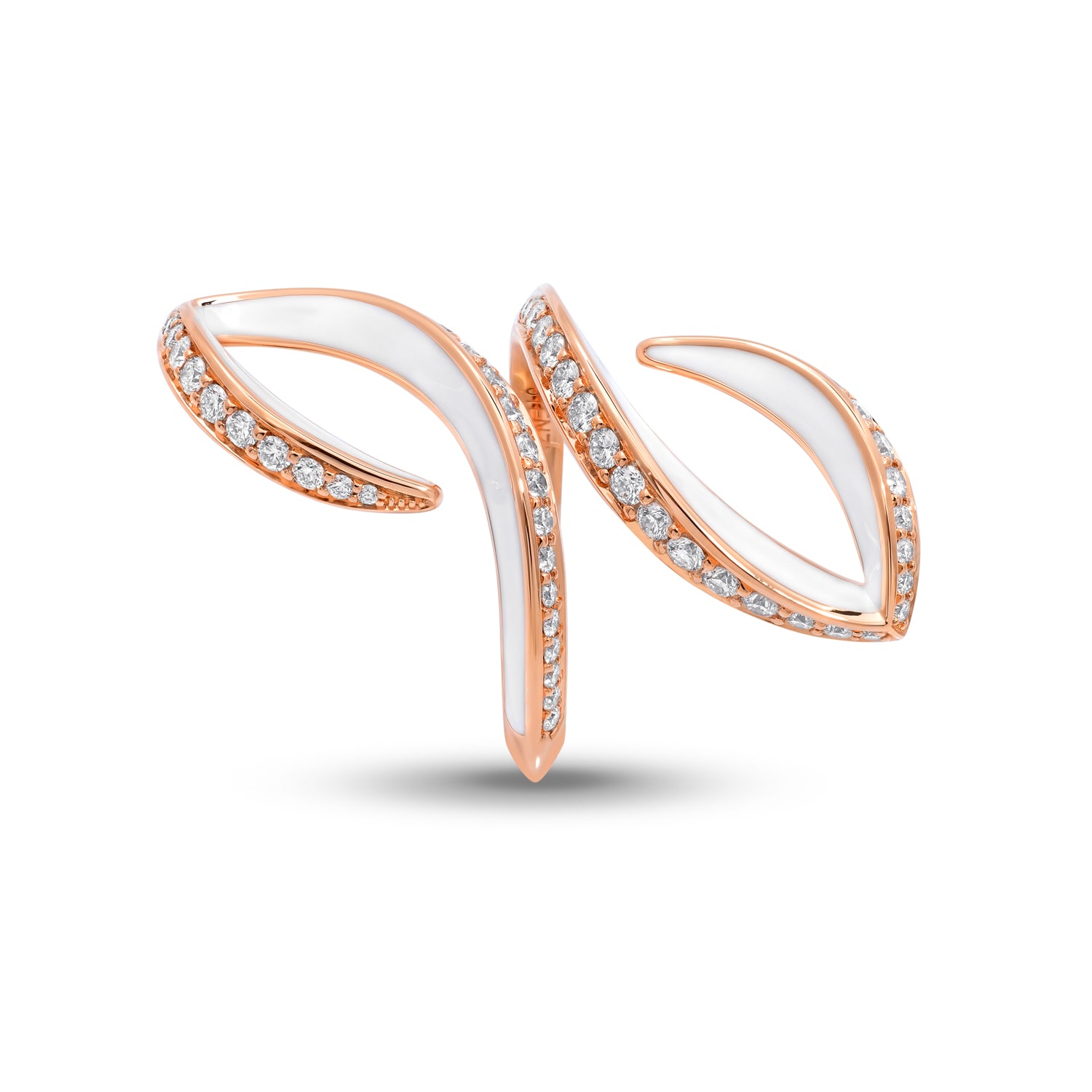 VIVA Double Curved Ring with Diamonds and White Enamel
