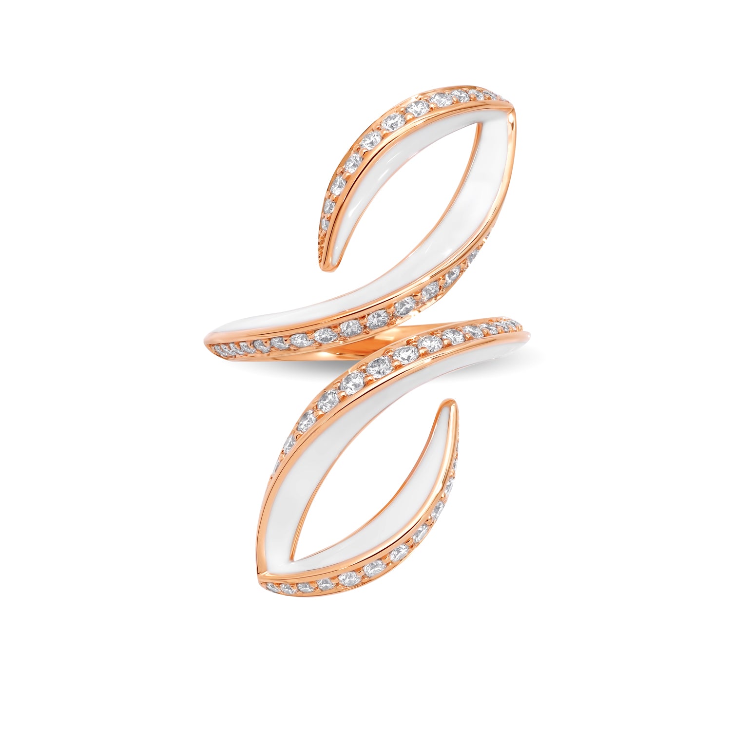VIVA doppelt geschwungener Ring mit Diamanten und weißer Emaille