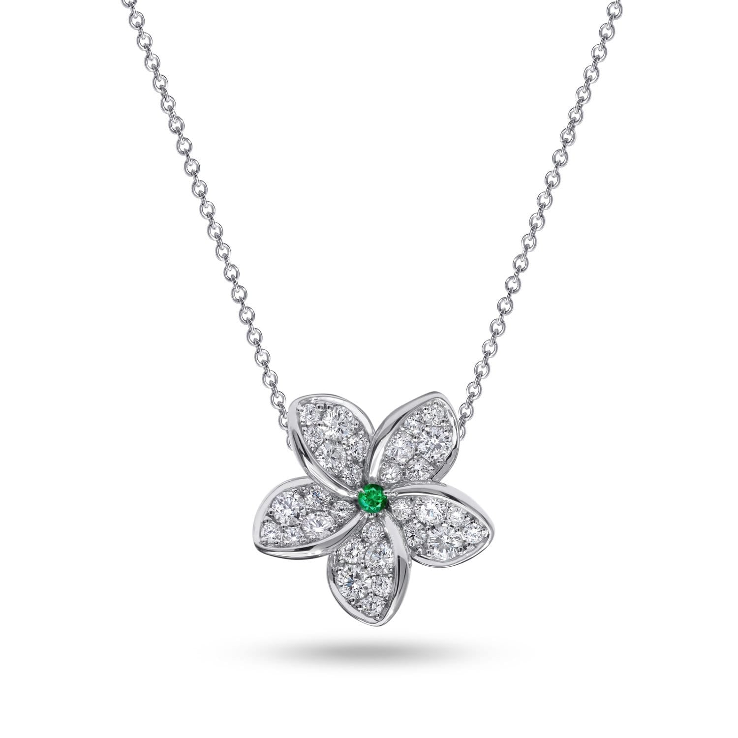 PLUMERIA Diamond and Emerald Necklace Single Flower