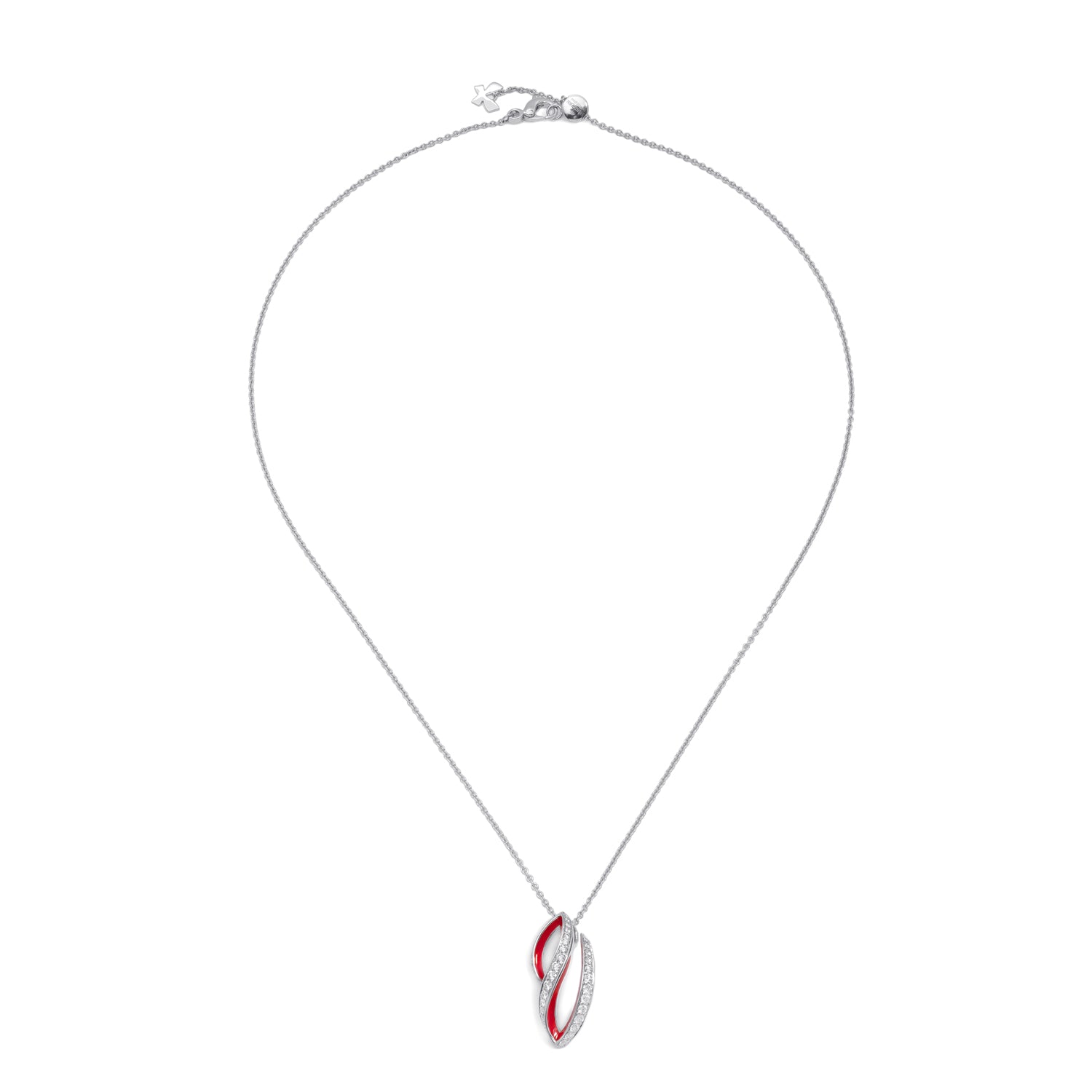 VIVA small Curved Necklace with Diamonds and Red Enamel