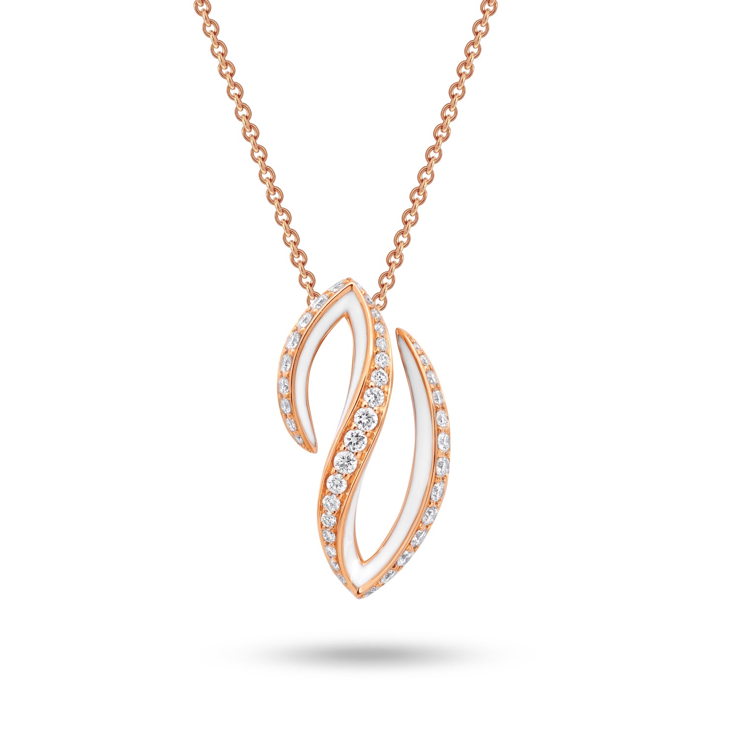VIVA small Curved Necklace with Diamonds and White Enamel