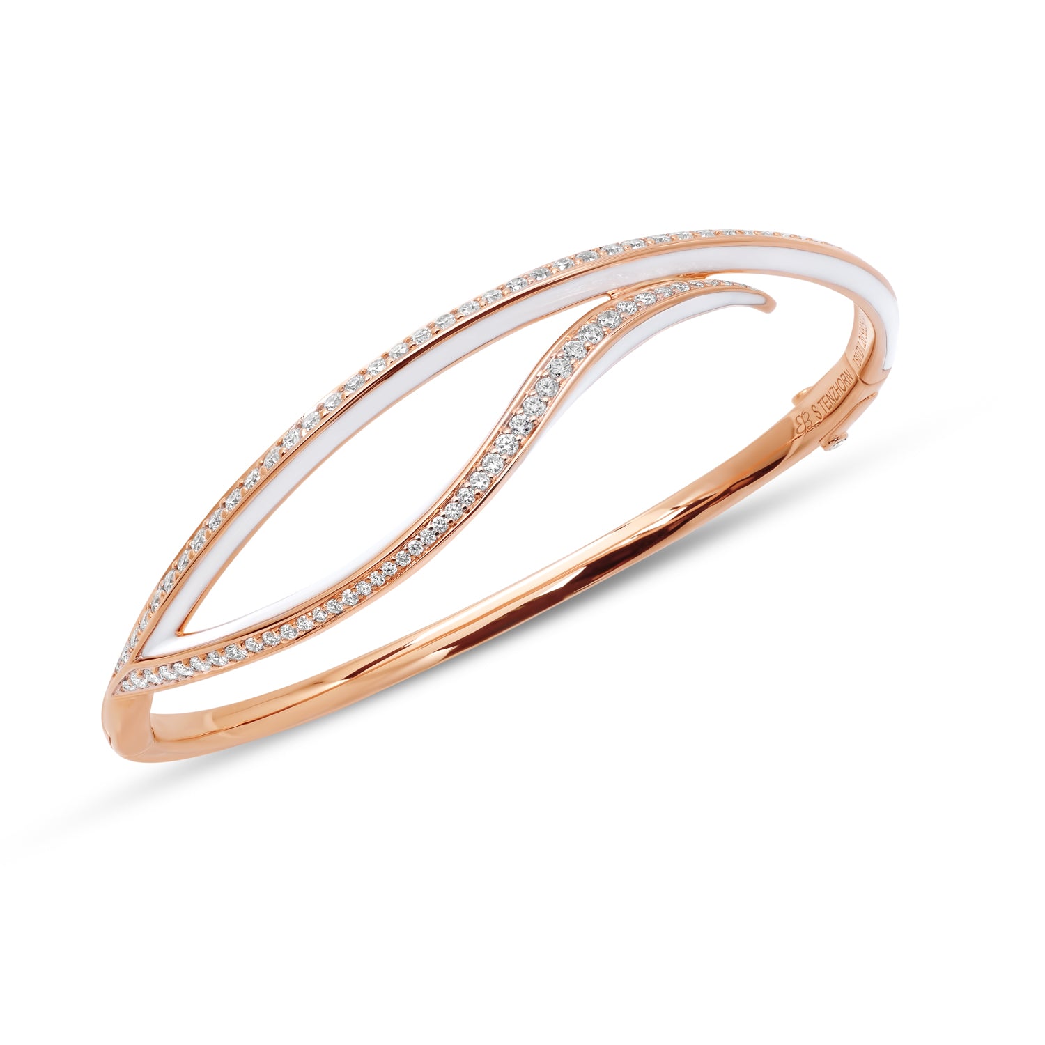 VIVA small Curved Bangle with Diamonds and White Enamel
