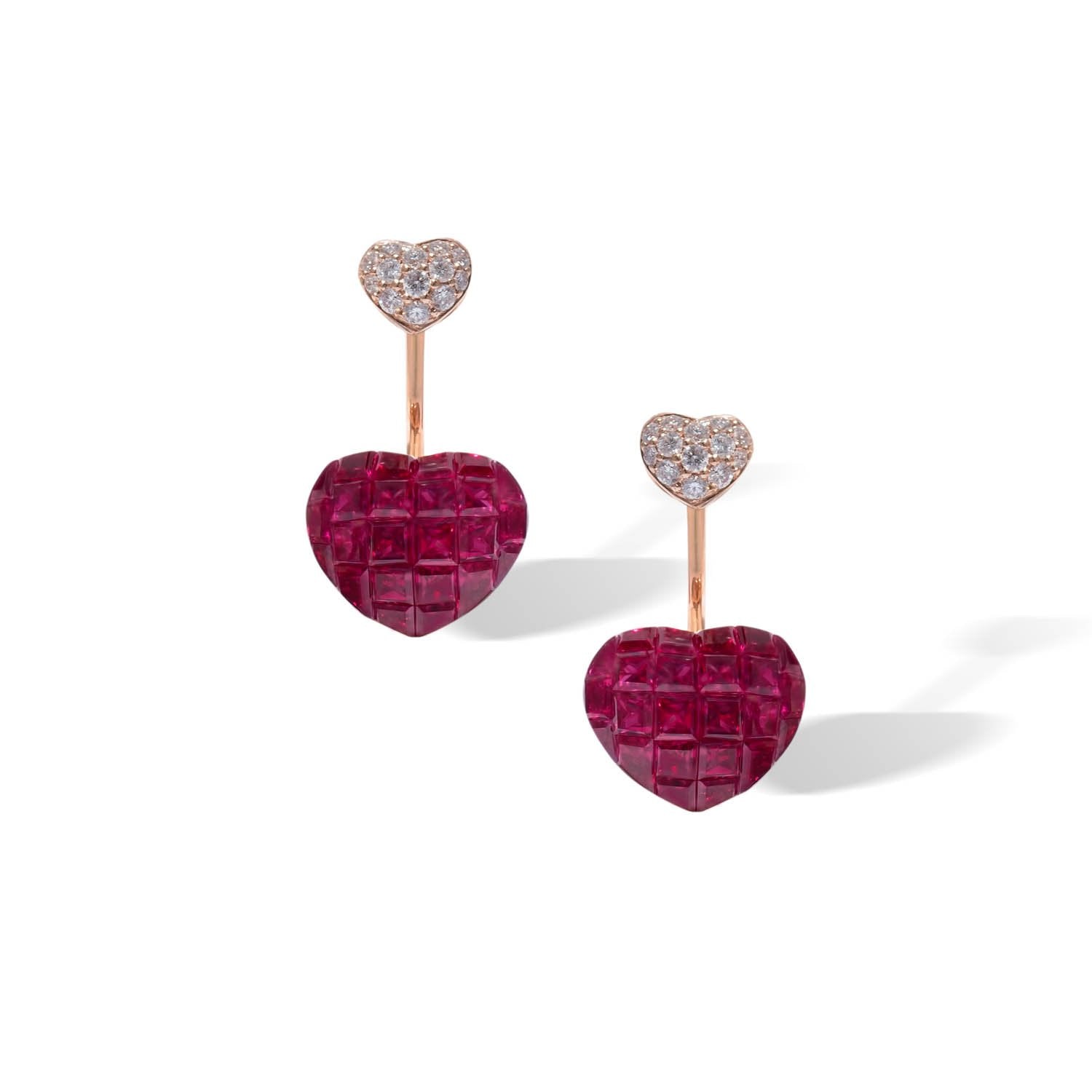 BEE MINE Mosaic Ruby Heart Rose Gold Earrings