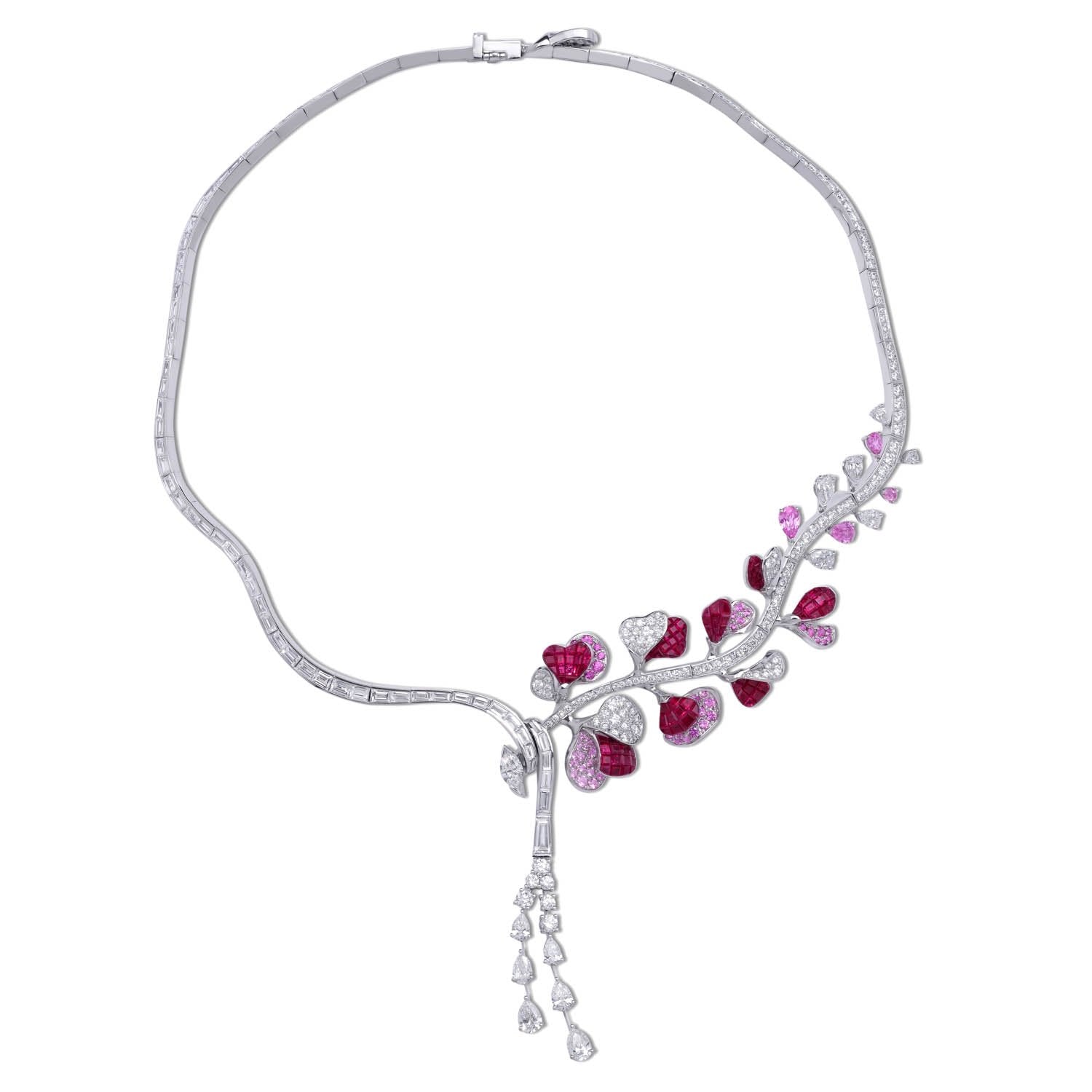 À FLEUR DE PARIS Ruby and Pink Sapphire Necklace